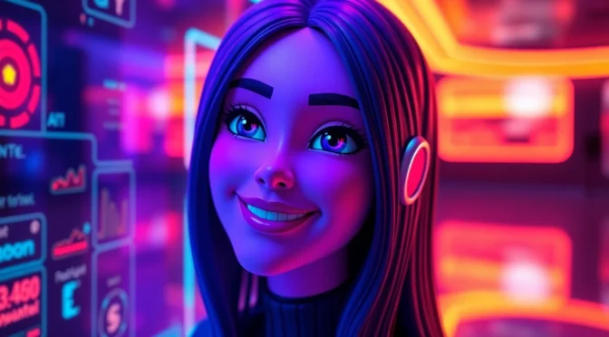 AI girlfriend engaging in a heartfelt conversation on a sleek digital screen, emphasizing realistic interactions for users