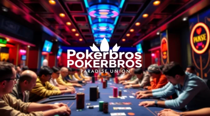 Pokerbros Paradise Union online poker community with players enjoying games digitally, vibrant environment, engaging atmosphere