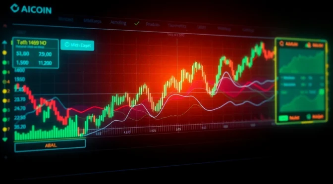 Aicoin market data analysis chart with dynamic graphs and neon highlights for financial insights